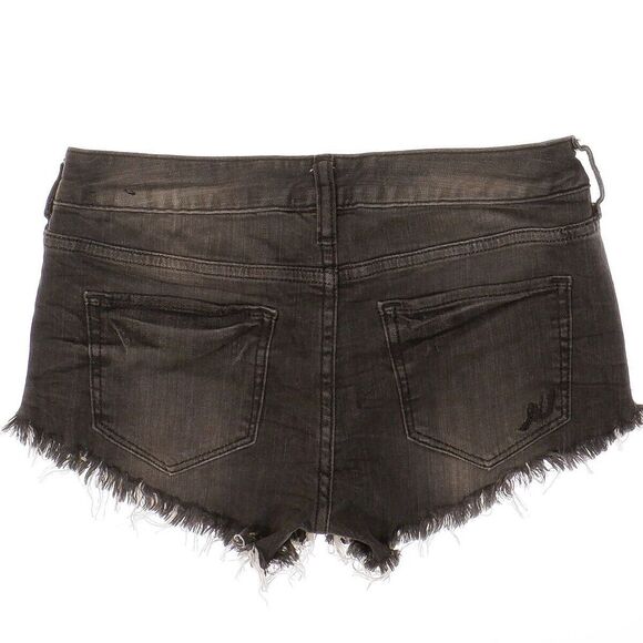 Express Shorts Juniors 00 Mid Rise Charcoal Wash Raw Hem Stretch Measures W28 - Picture 2 of 7